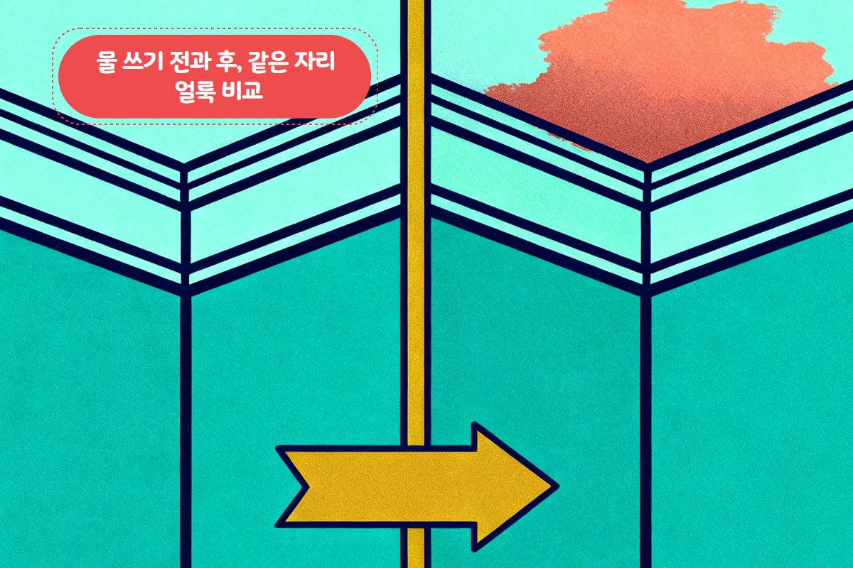 물 사용 전후 얼룩 변화 비교 — 오전과 오후 같은 위치 사진