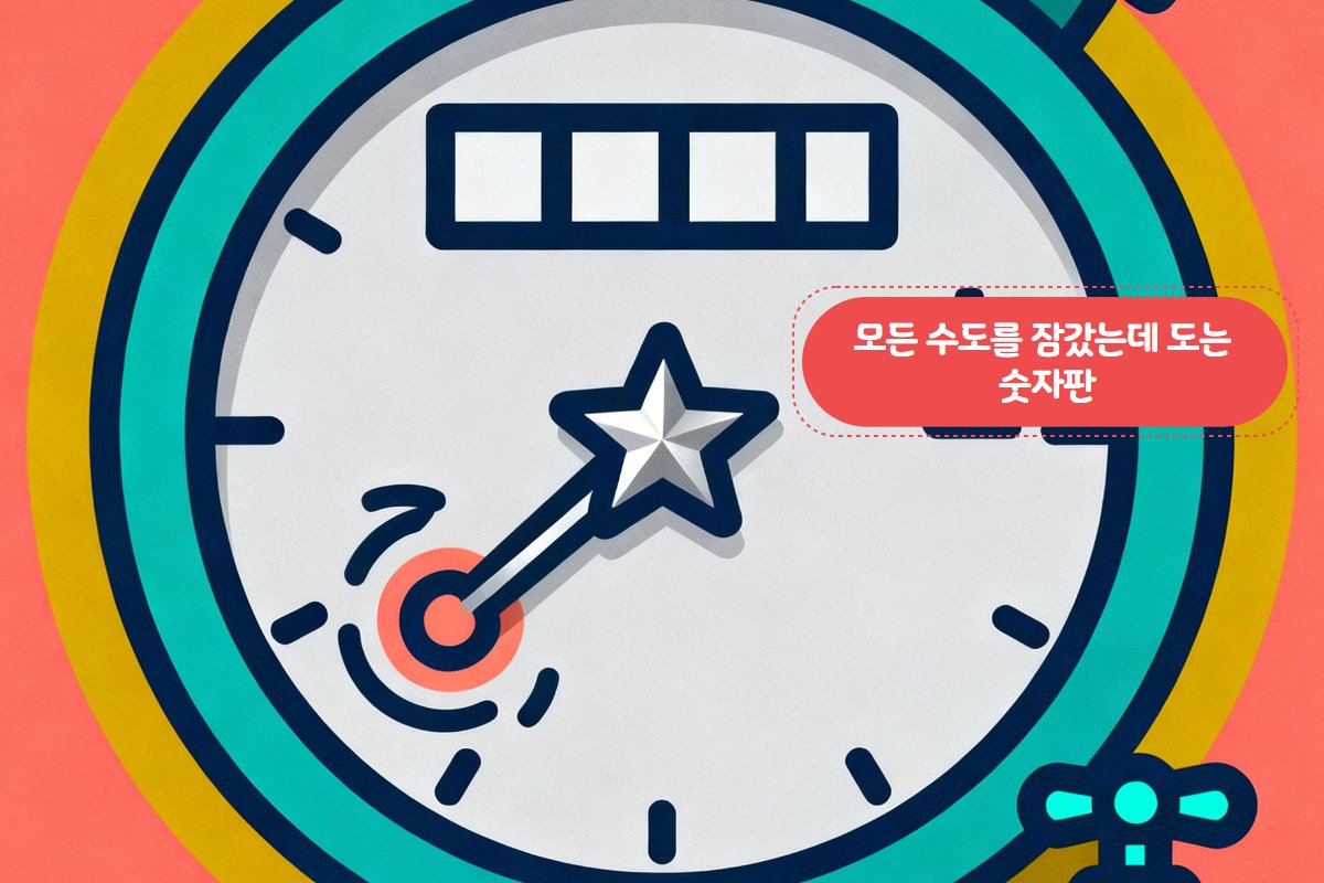 수도계량기 은침이 돌고 있는 모습 — 모든 수도를 잠근 상태