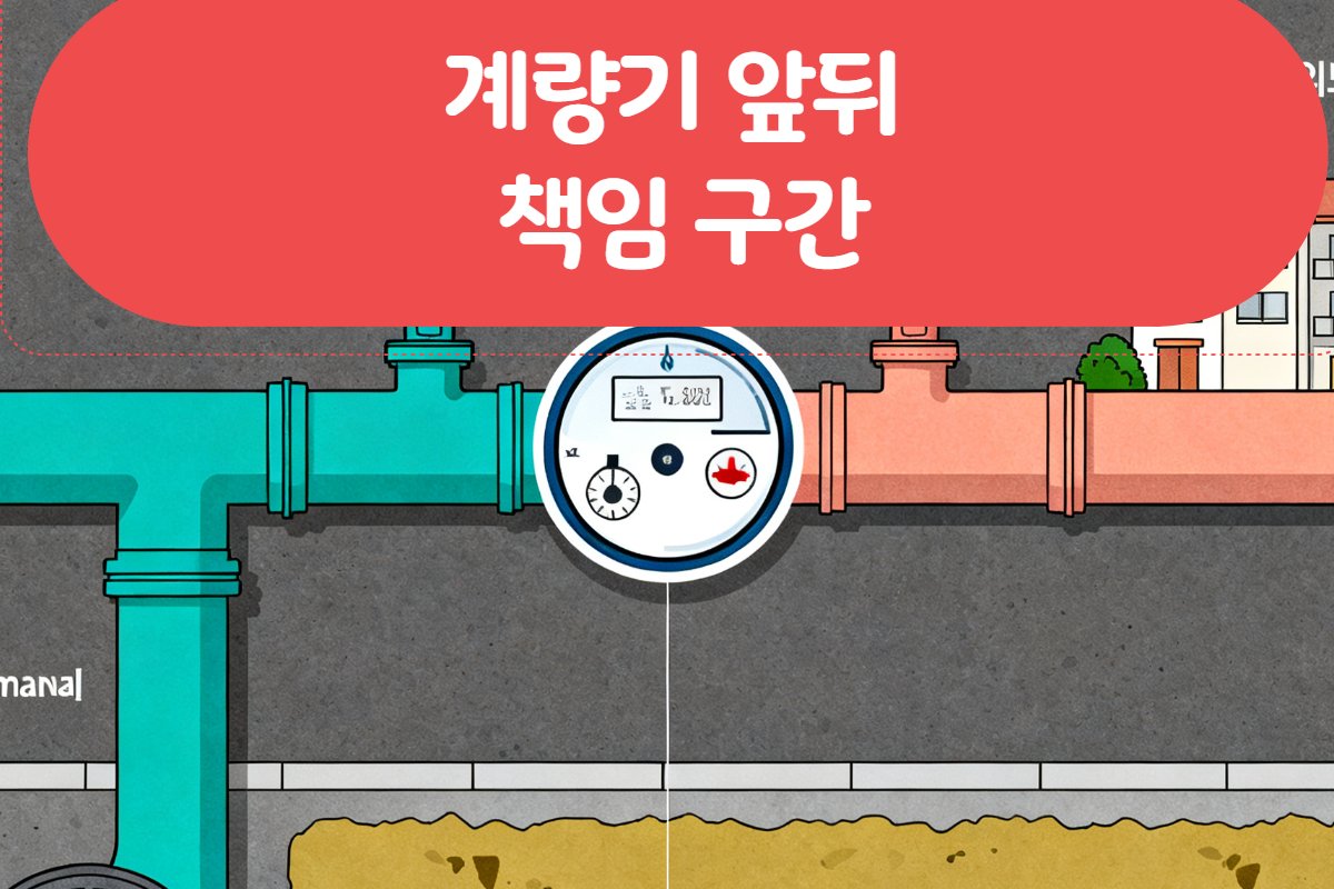 계량기 앞뒤 구분 다이어그램 — 상수도사업소 책임 구간 vs 집 안 책임 구간