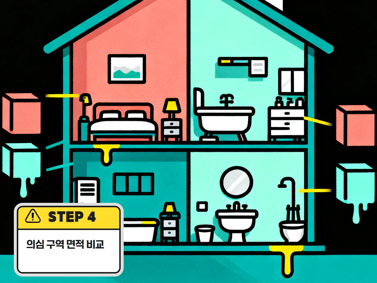 전날과 다음 날 같은 벽면의 젖은 면적을 나란히 비교한 사진