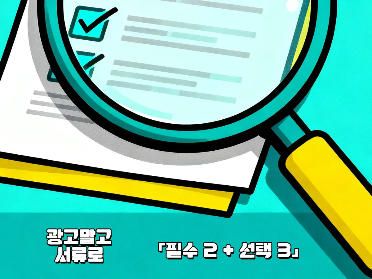 돋보기 속 체크리스트 서류를 그린 일러스트 — 광고가 아닌 서류로 누수 업체를 검증하는 기준